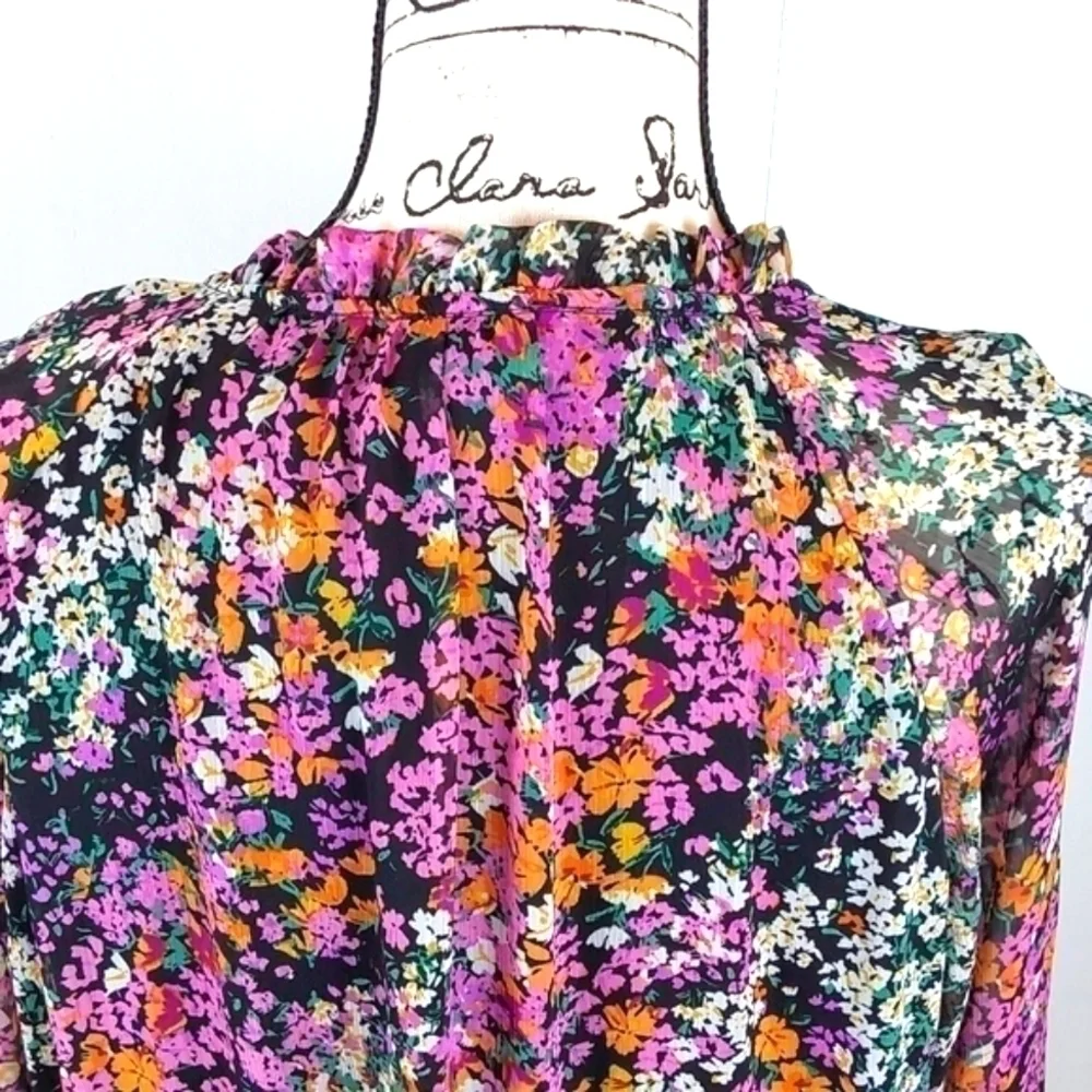 Vince Camuto|  Womens Black Multi-Colored Ditzy  Floral Babydoll Midi Dress XL - Picture 8 of 11